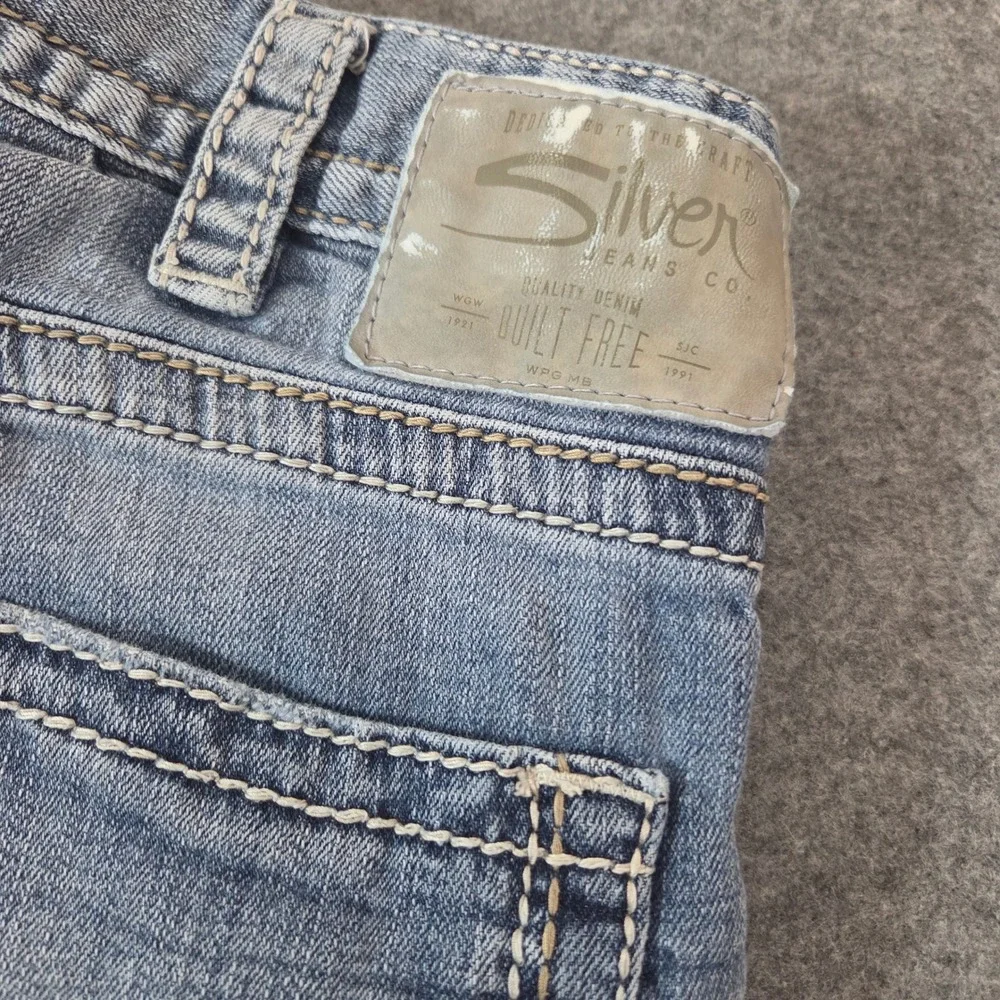 Silver Jeans Zac Mens 34x32 Light Wash Relaxed Straight Denim Jeans Distressed